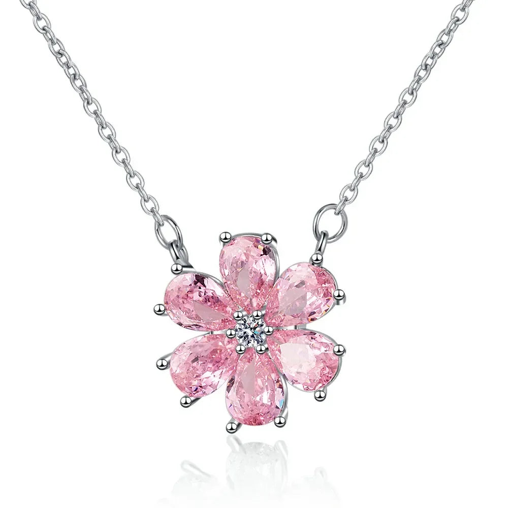 Fashion Pink Zircon Crystal Flower Pendant Bracelets