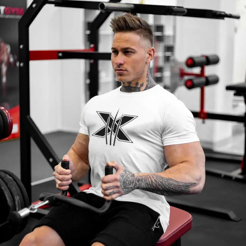 Men's Gym Fitness Clothing Man Cotton Sports Short Sleeve T-shirt