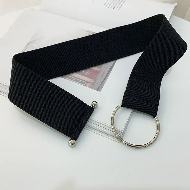 Belts for Women Black Simple Waist Elastic Ladies Band Round Buckle