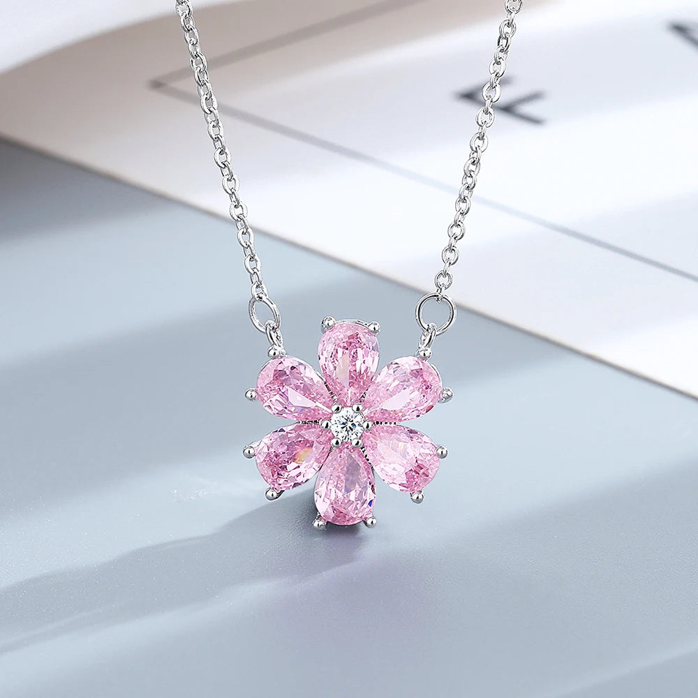 Fashion Pink Zircon Crystal Flower Pendant Bracelets