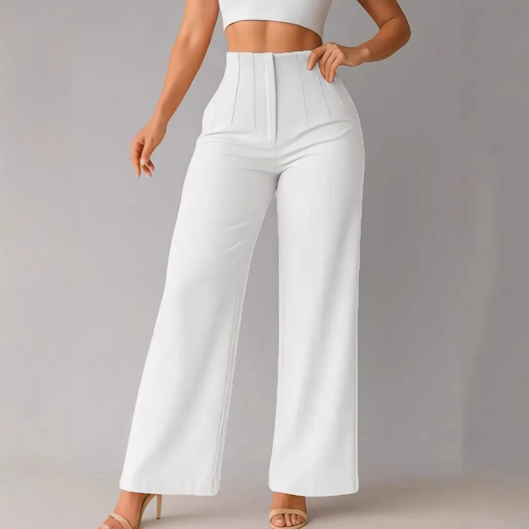 Women's High Waist Wide Leg Pants Elegant Tailored Straight Trousers