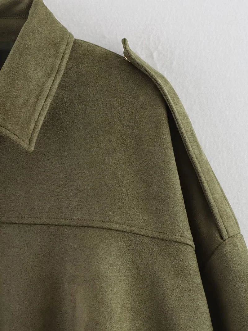 Women's Bomber Jackets Coats Fashion Turn-down Collar Long Sleeve Loose Coats