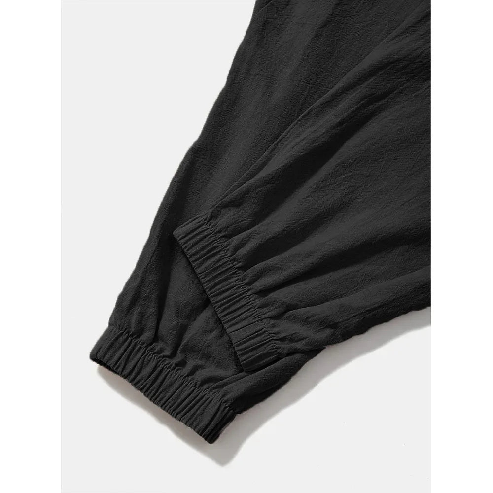 Harem Pants for Men Cotton Linen Drop Crotch Cozy Streetwear Loose Fit