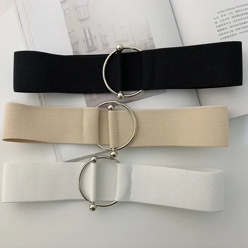 Belts for Women Black Simple Waist Elastic Ladies Band Round Buckle