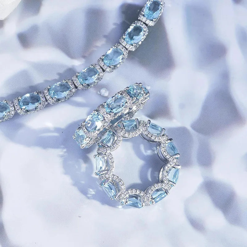 Fashion Jewelry Set for Women Round Aquamarine Bracelet