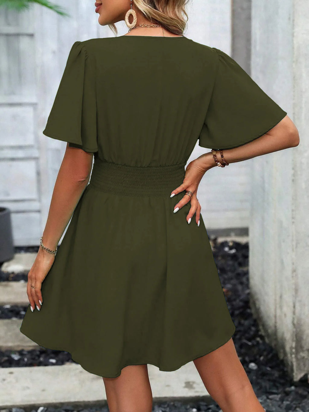 Woman Summer New Arrival V-Neck Ruffled Sleeve Dress