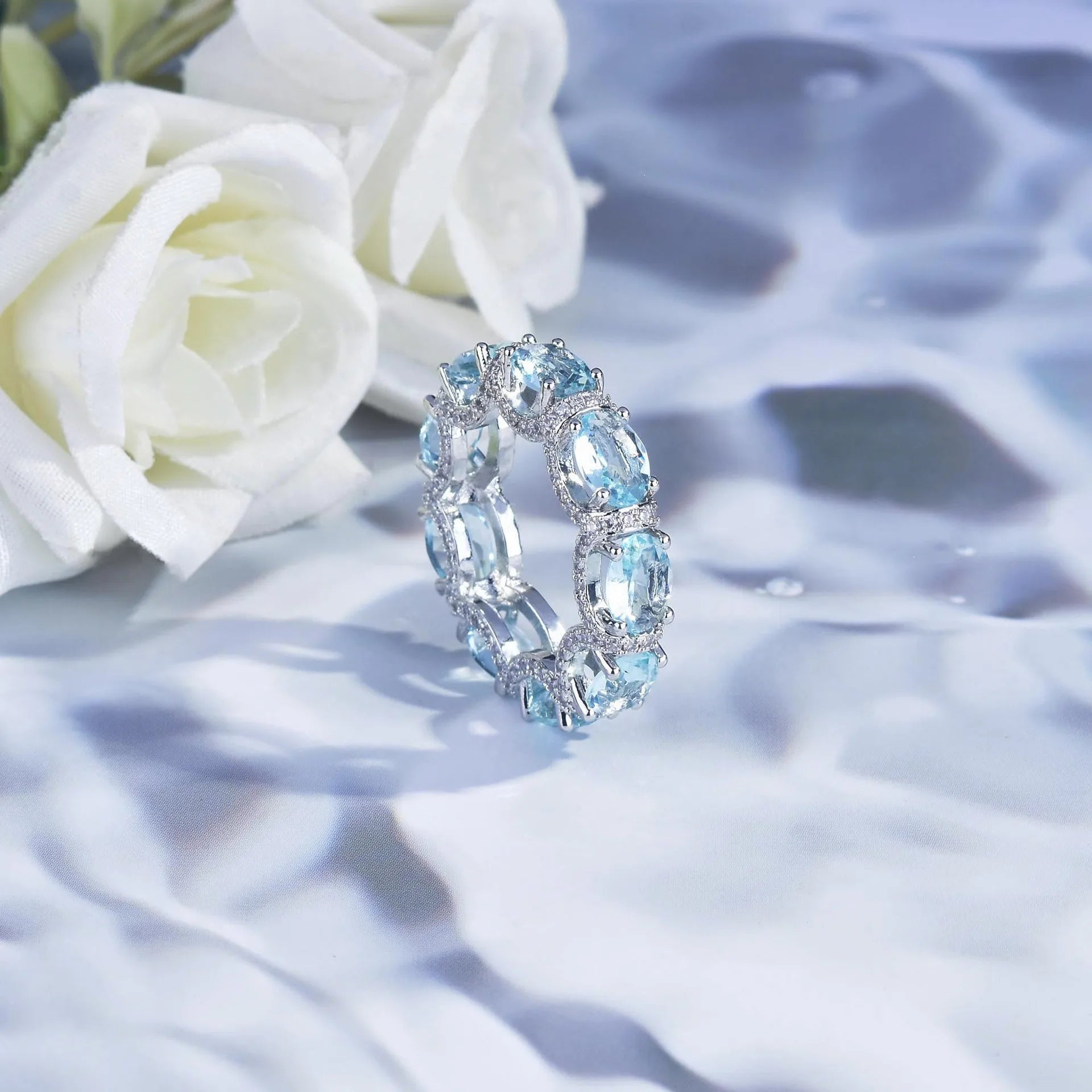 Fashion Jewelry Set for Women Round Aquamarine Bracelet