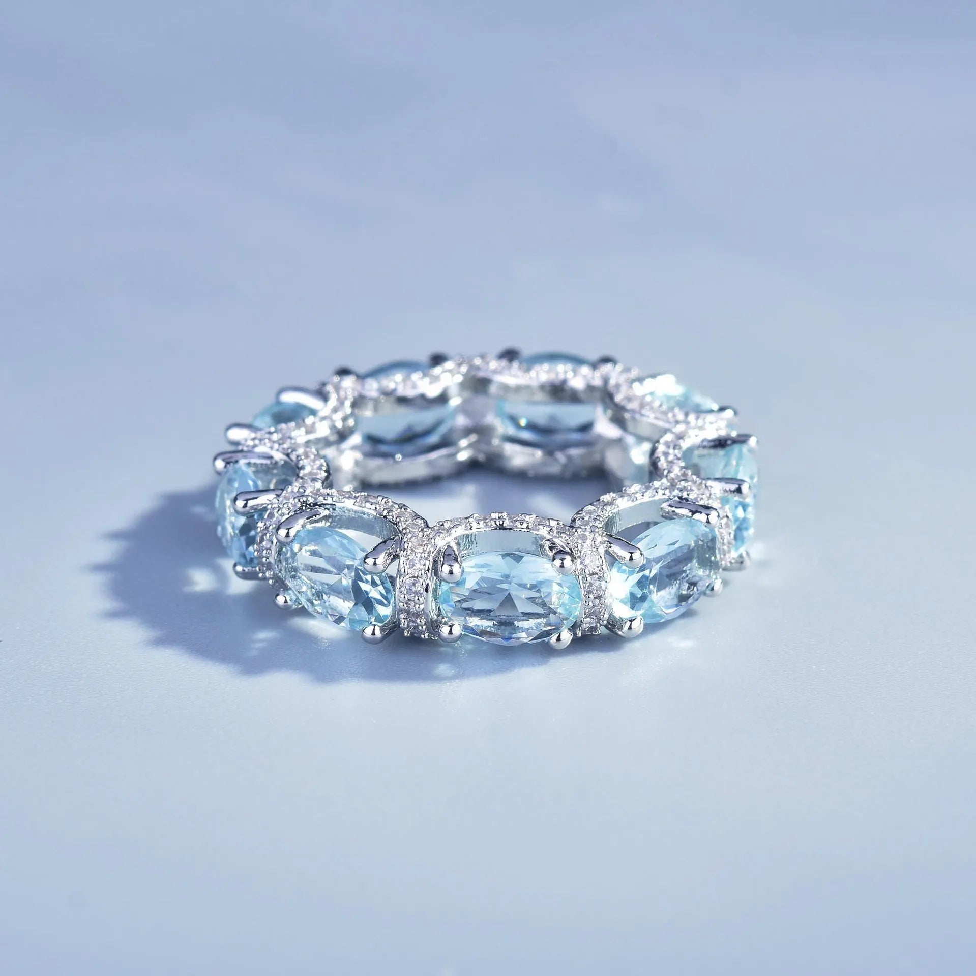 Fashion Jewelry Set for Women Round Aquamarine Bracelet