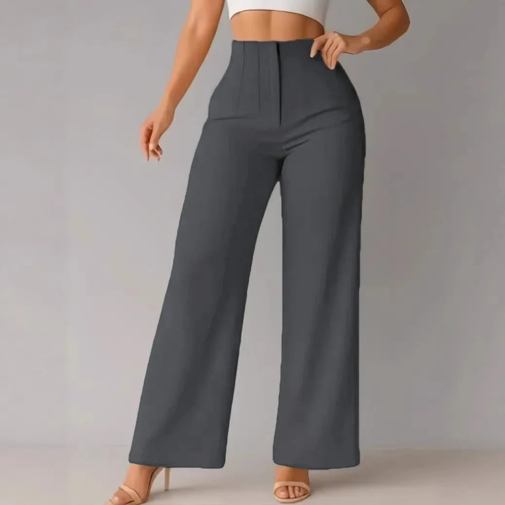 Women's High Waist Wide Leg Pants Elegant Tailored Straight Trousers