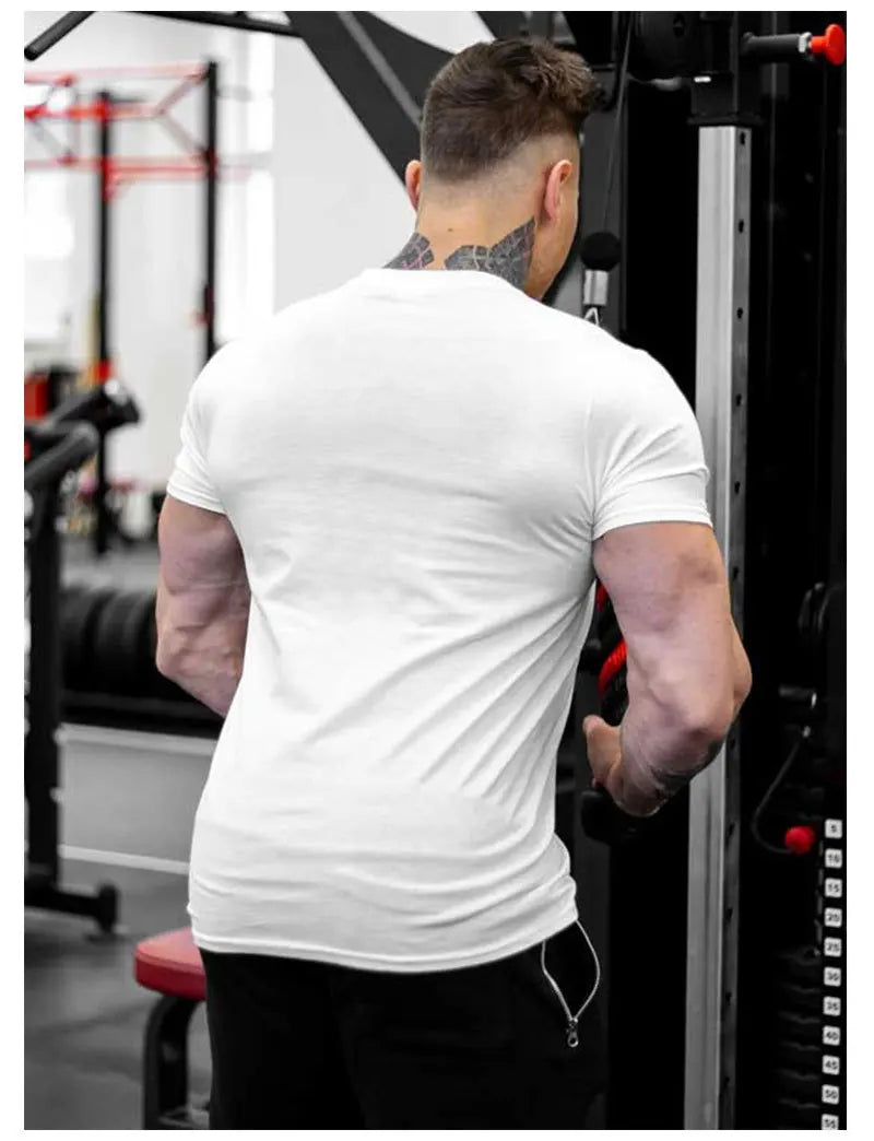 Men's Gym Fitness Clothing Man Cotton Sports Short Sleeve T-shirt