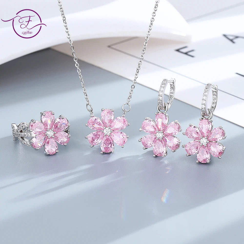 Fashion Pink Zircon Crystal Flower Pendant Bracelets