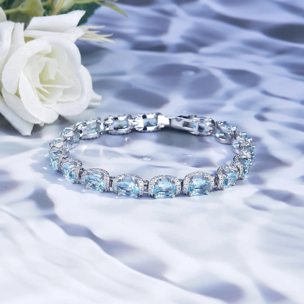 Fashion Jewelry Set for Women Round Aquamarine Bracelet