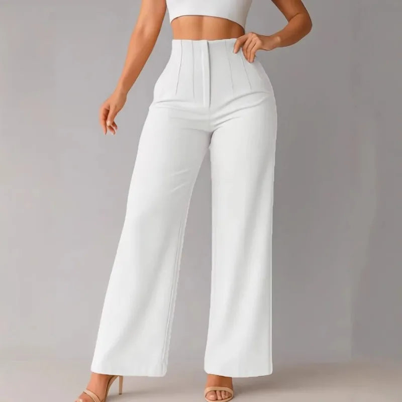 Women's High Waist Wide Leg Pants Elegant Tailored Straight Trousers