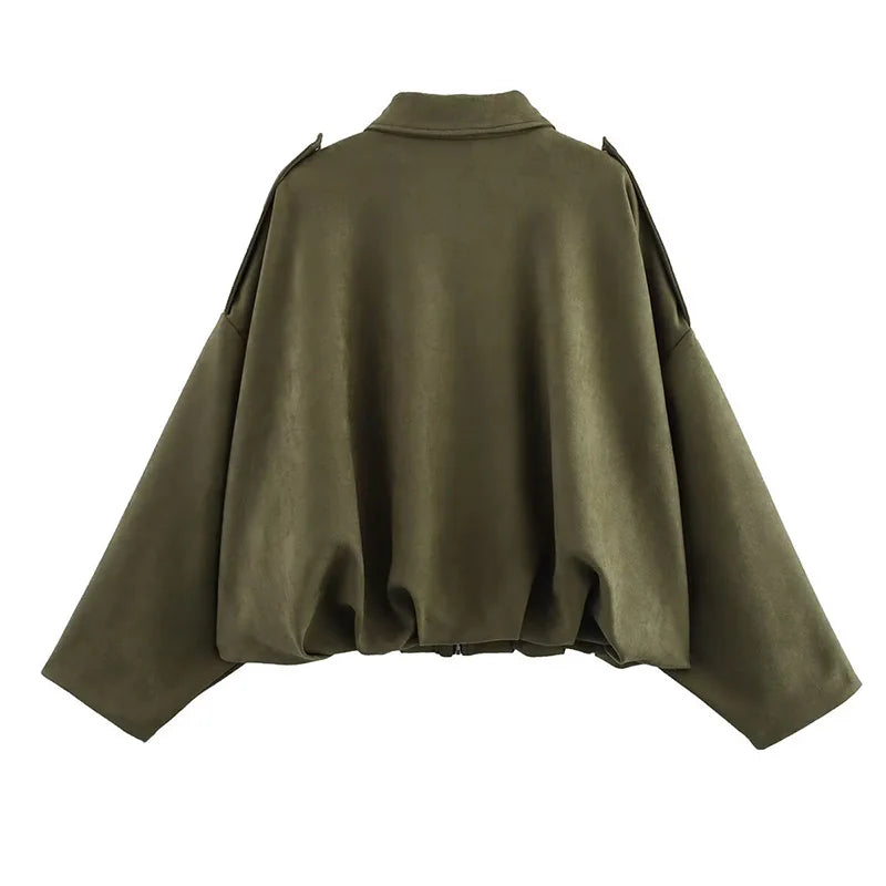 Women's Bomber Jackets Coats Fashion Turn-down Collar Long Sleeve Loose Coats