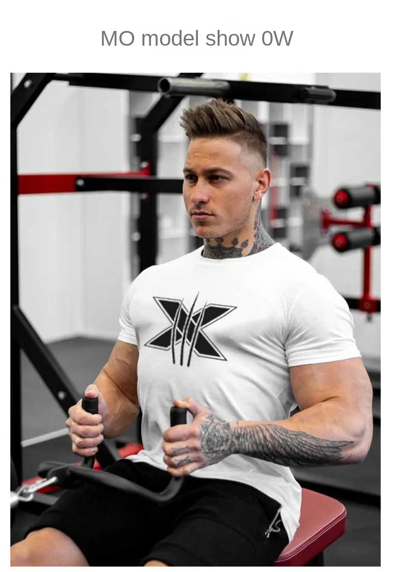 Men's Gym Fitness Clothing Man Cotton Sports Short Sleeve T-shirt