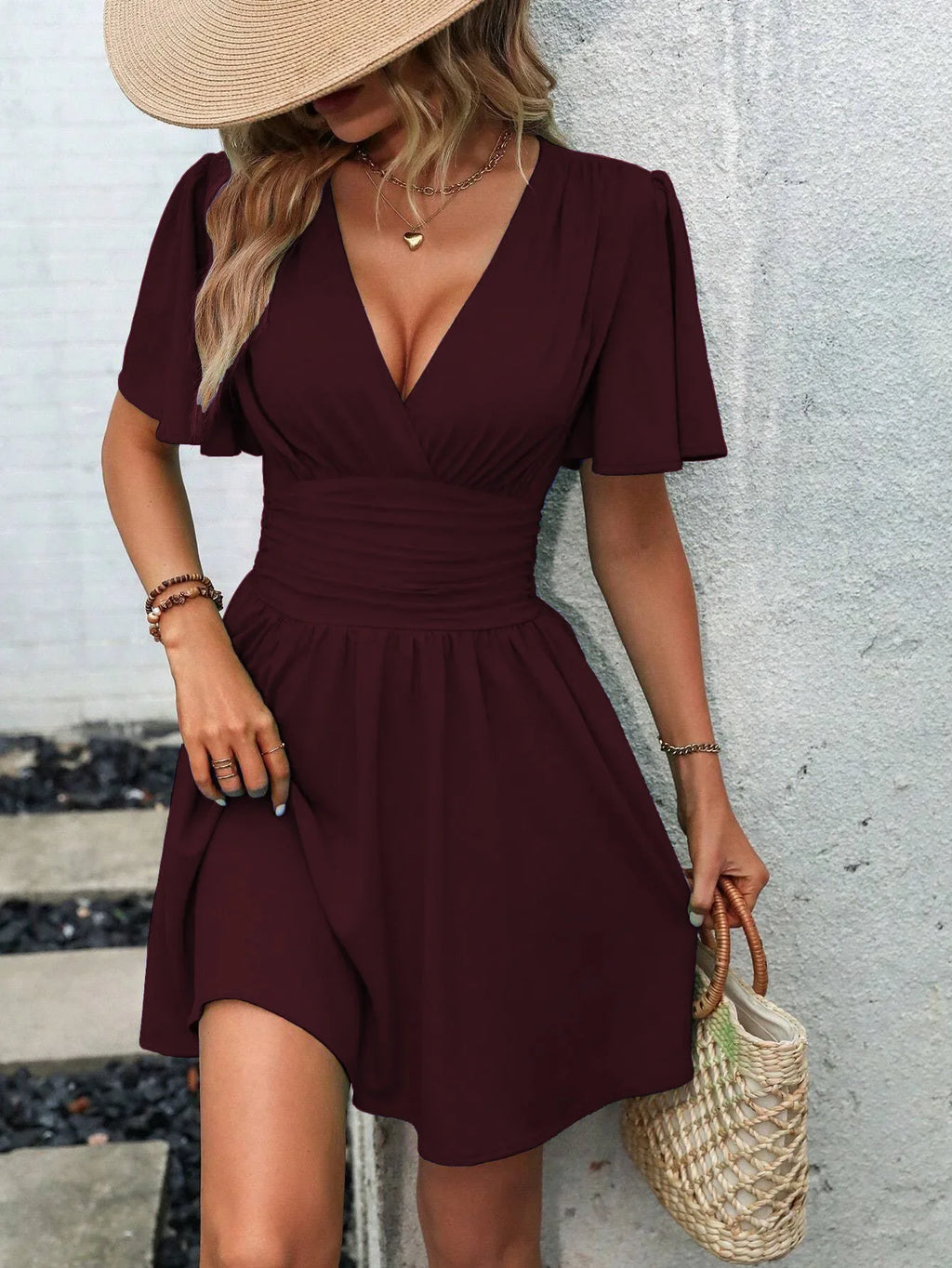 Woman Summer New Arrival V-Neck Ruffled Sleeve Dress