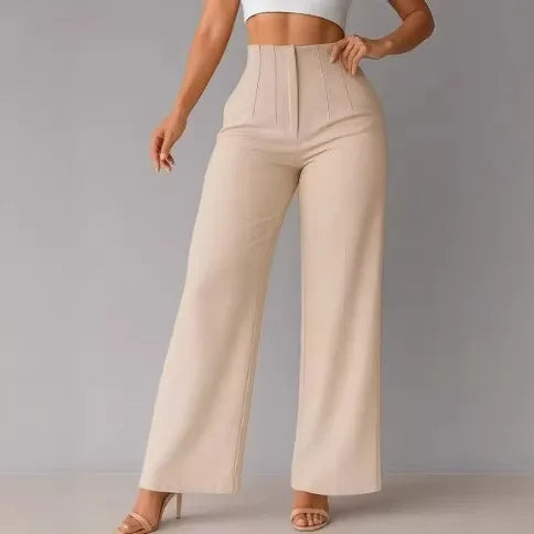 Women's High Waist Wide Leg Pants Elegant Tailored Straight Trousers