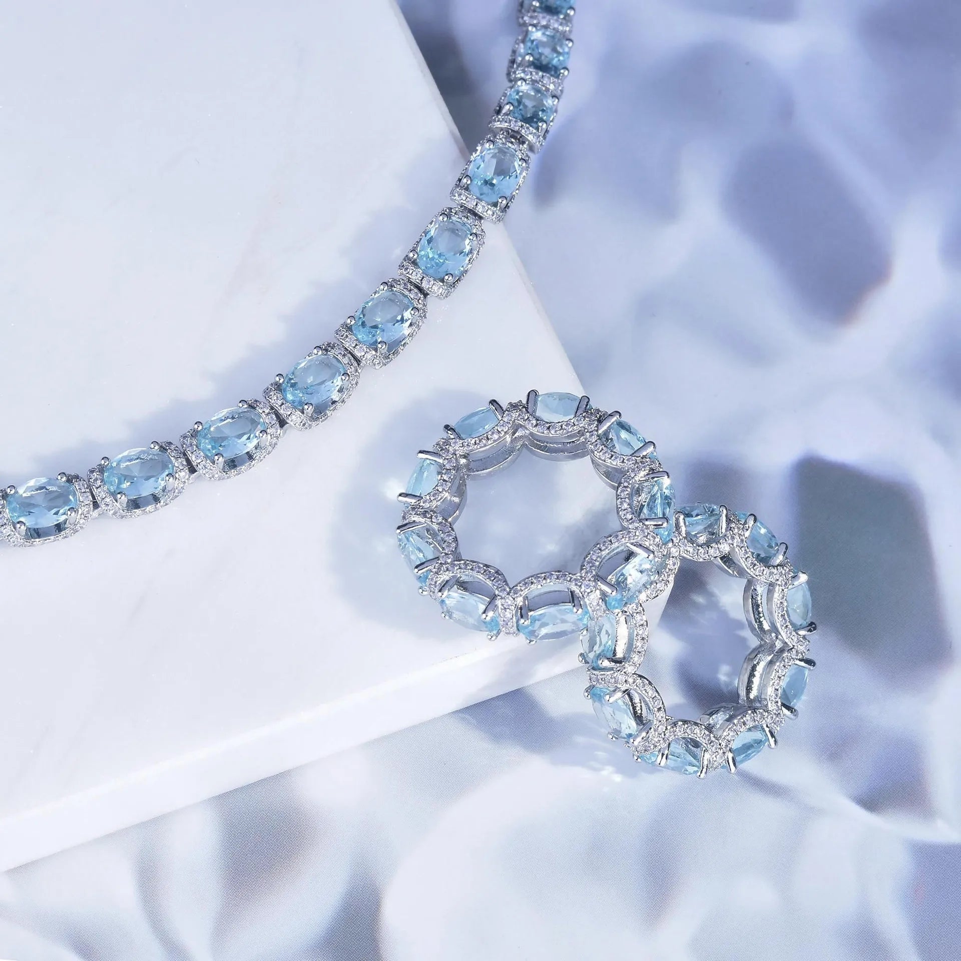 Fashion Jewelry Set for Women Round Aquamarine Bracelet