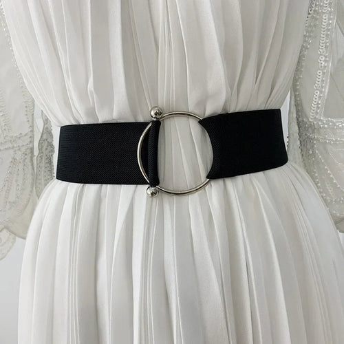 Belts for Women Black Simple Waist Elastic Ladies Band Round Buckle