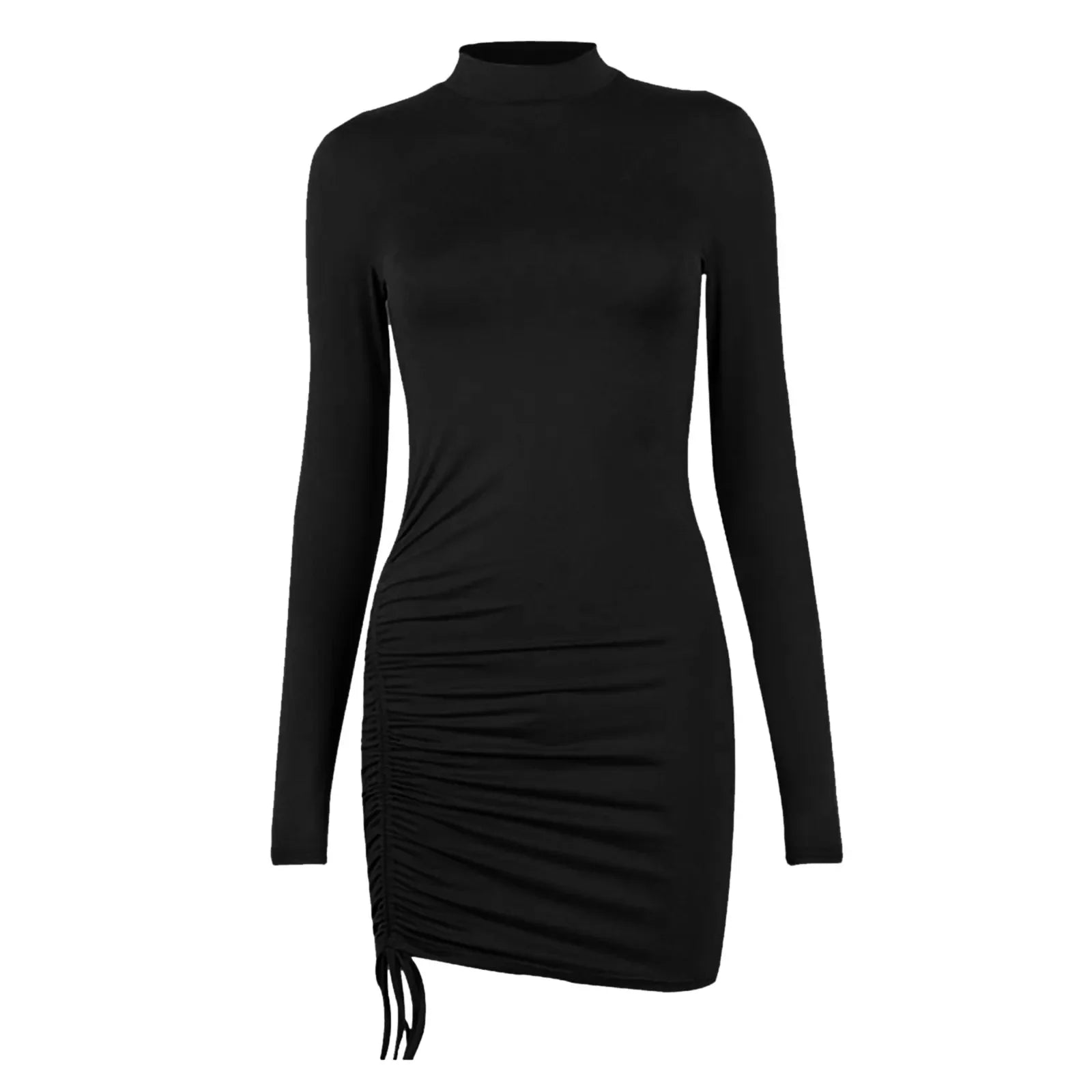 Female Dresses Outfits Women'S Dress Long Sleeve Solid Color Drawstring
