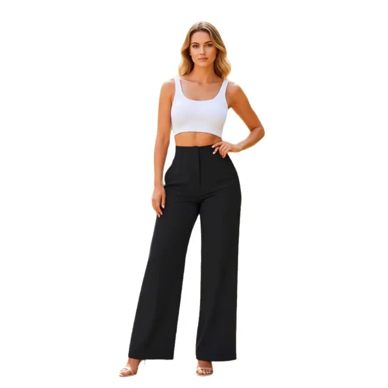 Women's High Waist Wide Leg Pants Elegant Tailored Straight Trousers