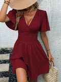 Woman Summer New Arrival V-Neck Ruffled Sleeve Dress