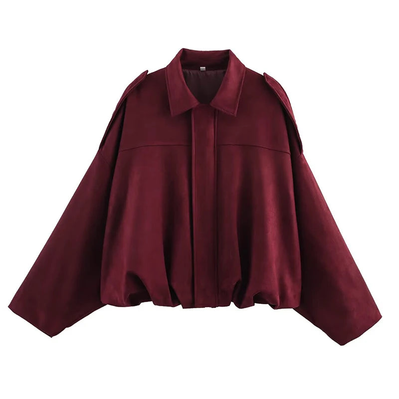 Women's Bomber Jackets Coats Fashion Turn-down Collar Long Sleeve Loose Coats