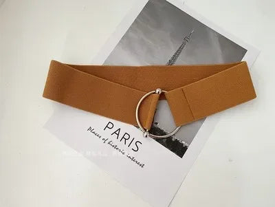 Belts for Women Black Simple Waist Elastic Ladies Band Round Buckle