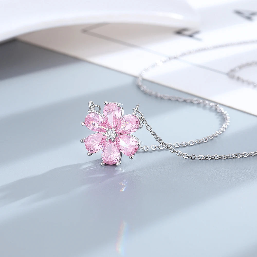 Fashion Pink Zircon Crystal Flower Pendant Bracelets