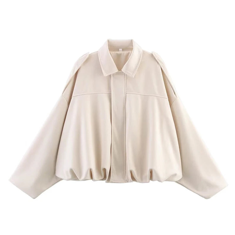 Women's Bomber Jackets Coats Fashion Turn-down Collar Long Sleeve Loose Coats