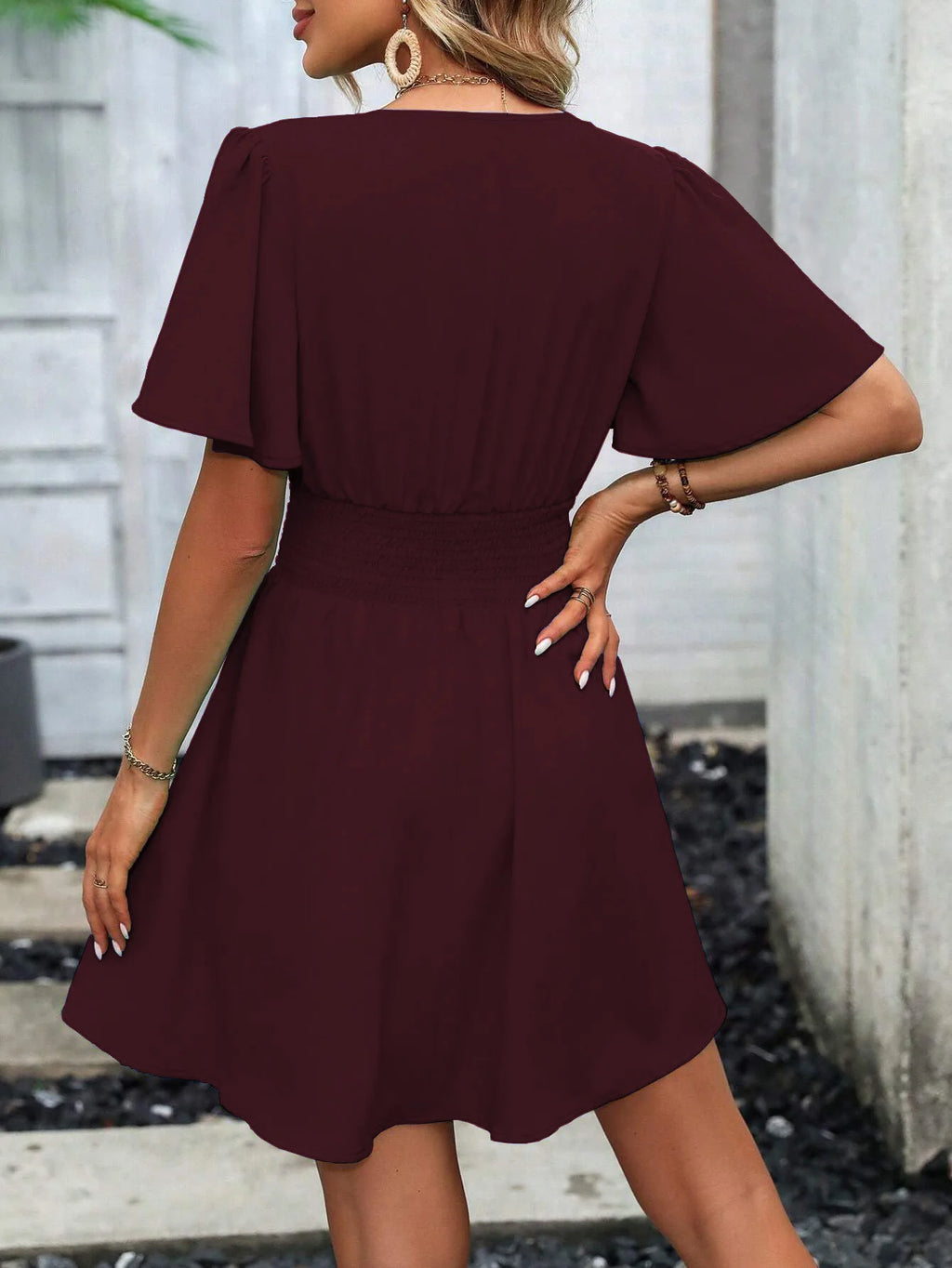 Woman Summer New Arrival V-Neck Ruffled Sleeve Dress