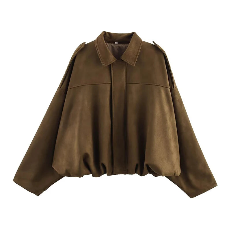 Women's Bomber Jackets Coats Fashion Turn-down Collar Long Sleeve Loose Coats