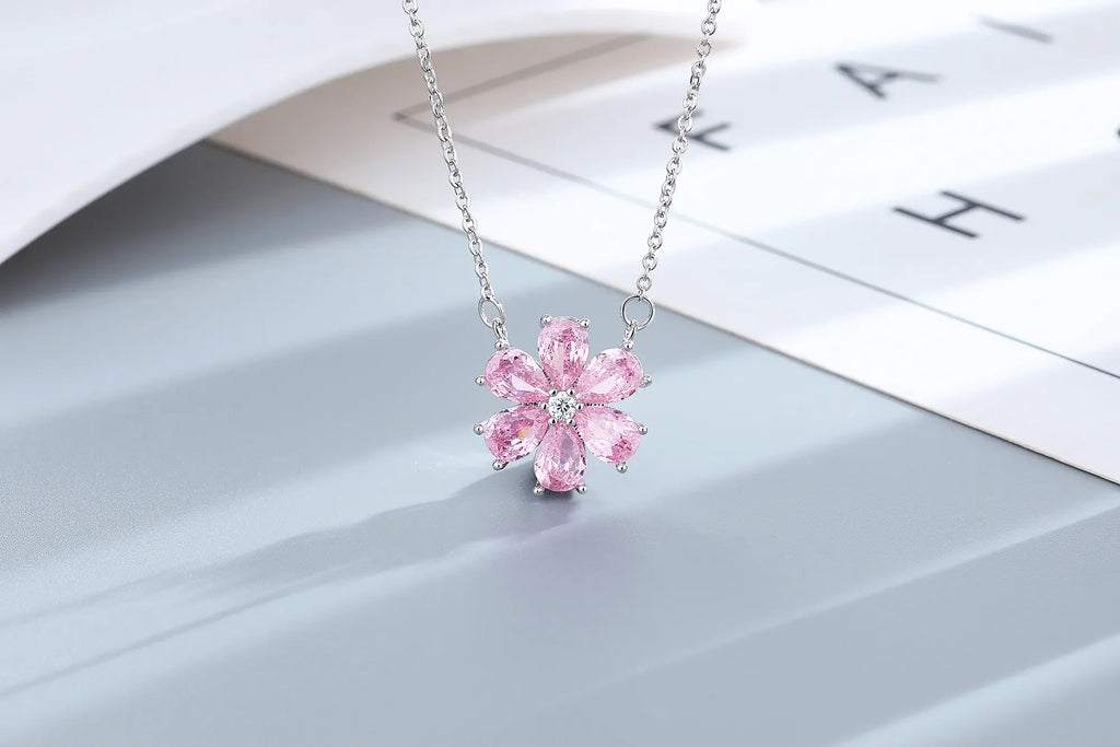Fashion Pink Zircon Crystal Flower Pendant Bracelets