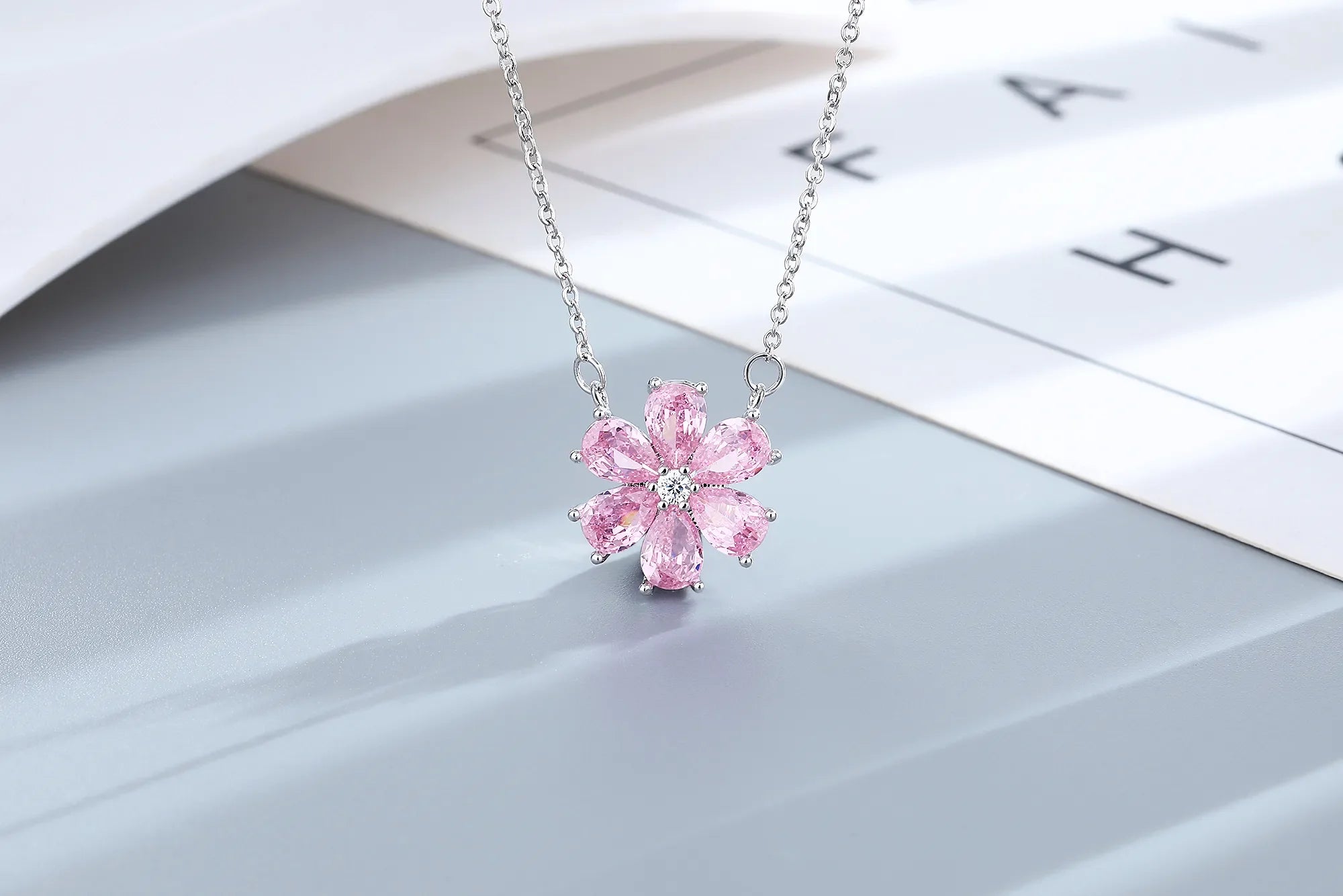 Fashion Pink Zircon Crystal Flower Pendant Bracelets