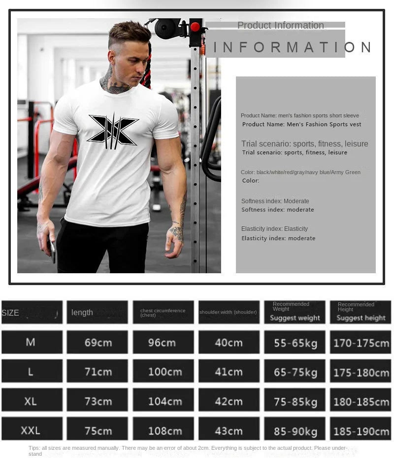 Men's Gym Fitness Clothing Man Cotton Sports Short Sleeve T-shirt