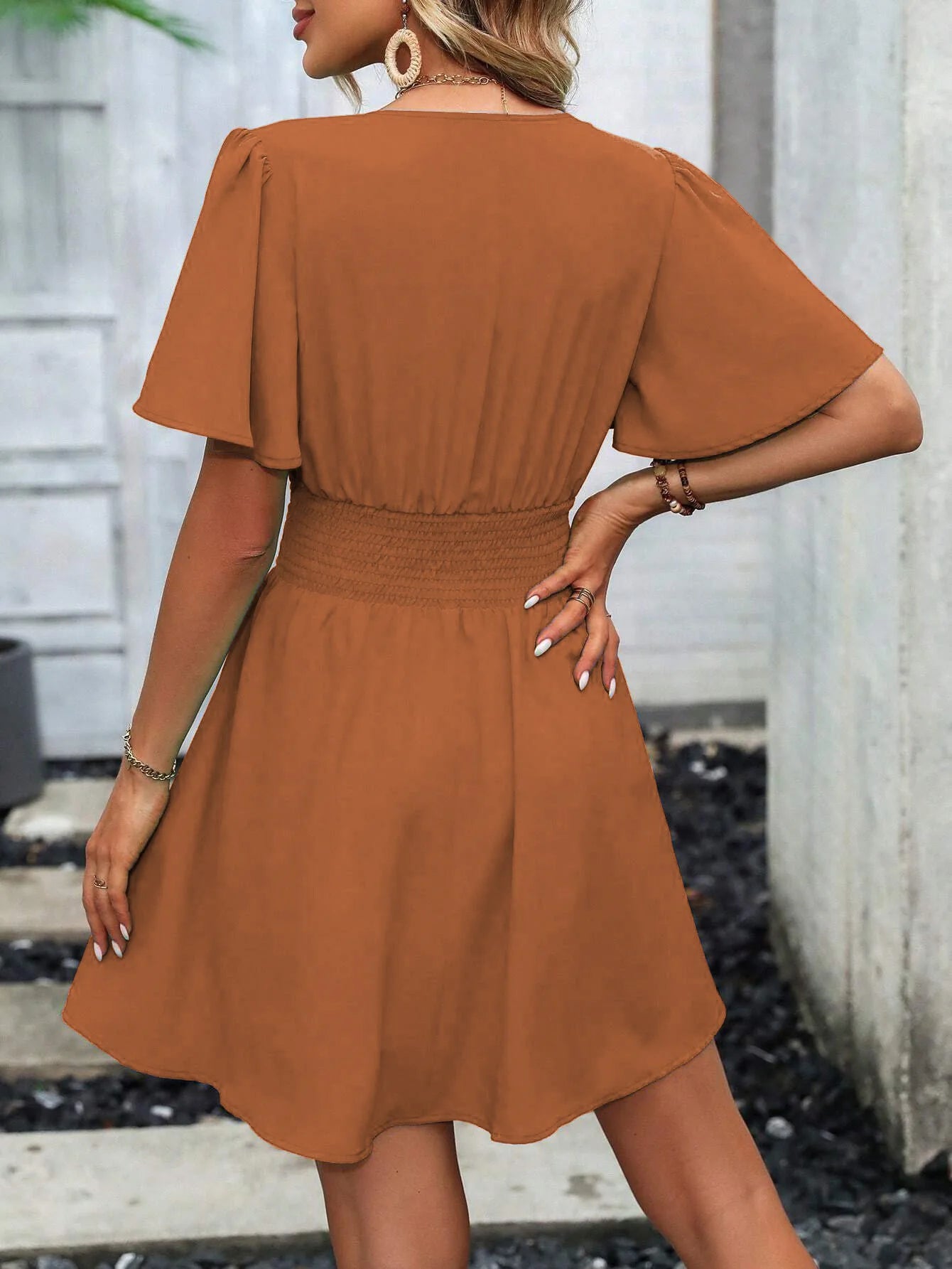 Woman Summer New Arrival V-Neck Ruffled Sleeve Dress