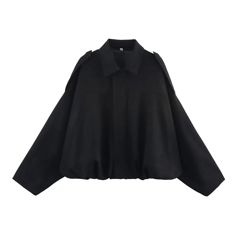 Women's Bomber Jackets Coats Fashion Turn-down Collar Long Sleeve Loose Coats