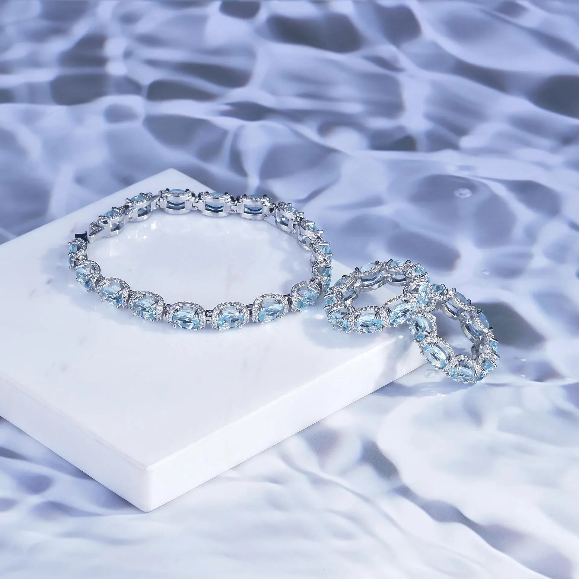 Fashion Jewelry Set for Women Round Aquamarine Bracelet
