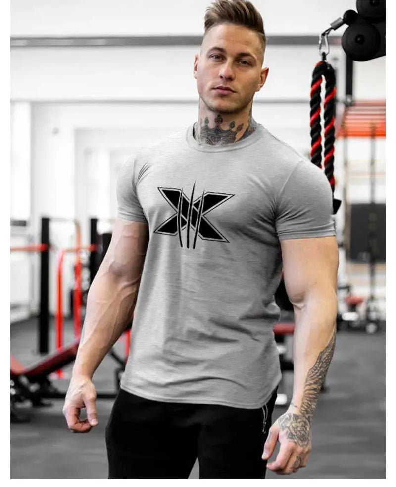 Men's Gym Fitness Clothing Man Cotton Sports Short Sleeve T-shirt