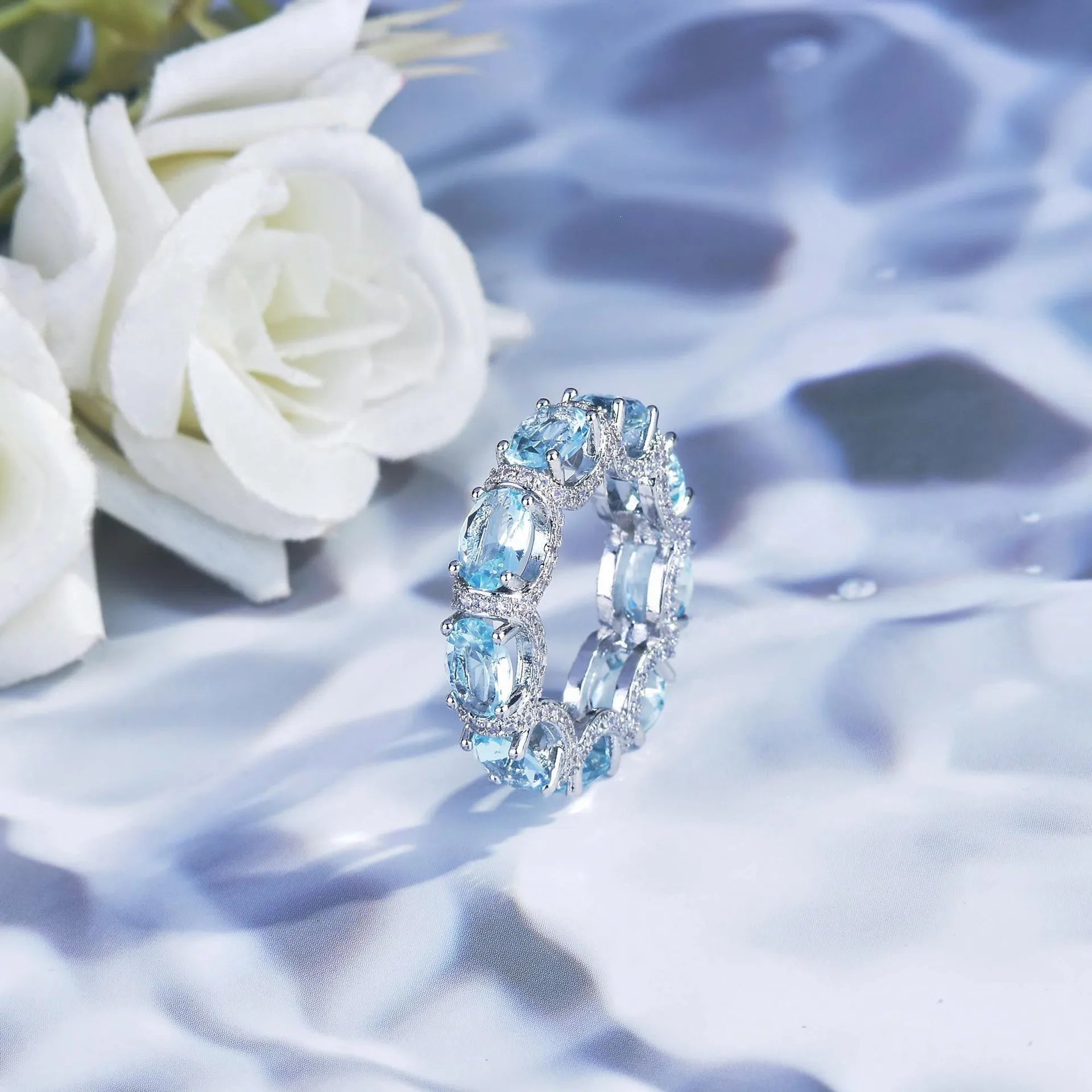 Fashion Jewelry Set for Women Round Aquamarine Bracelet