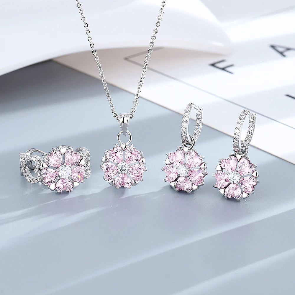 Fashion Pink Zircon Crystal Flower Pendant Bracelets