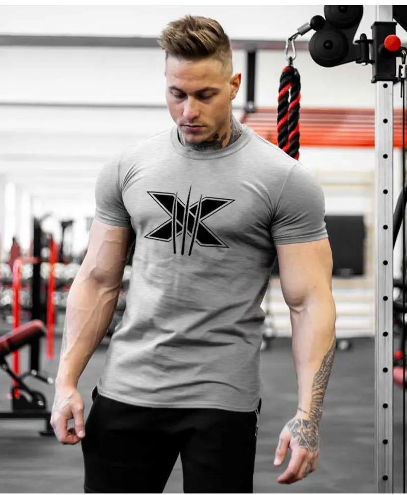 Men's Gym Fitness Clothing Man Cotton Sports Short Sleeve T-shirt