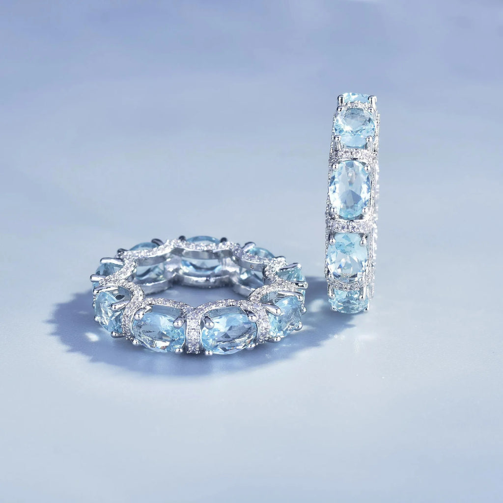 Fashion Jewelry Set for Women Round Aquamarine Bracelet