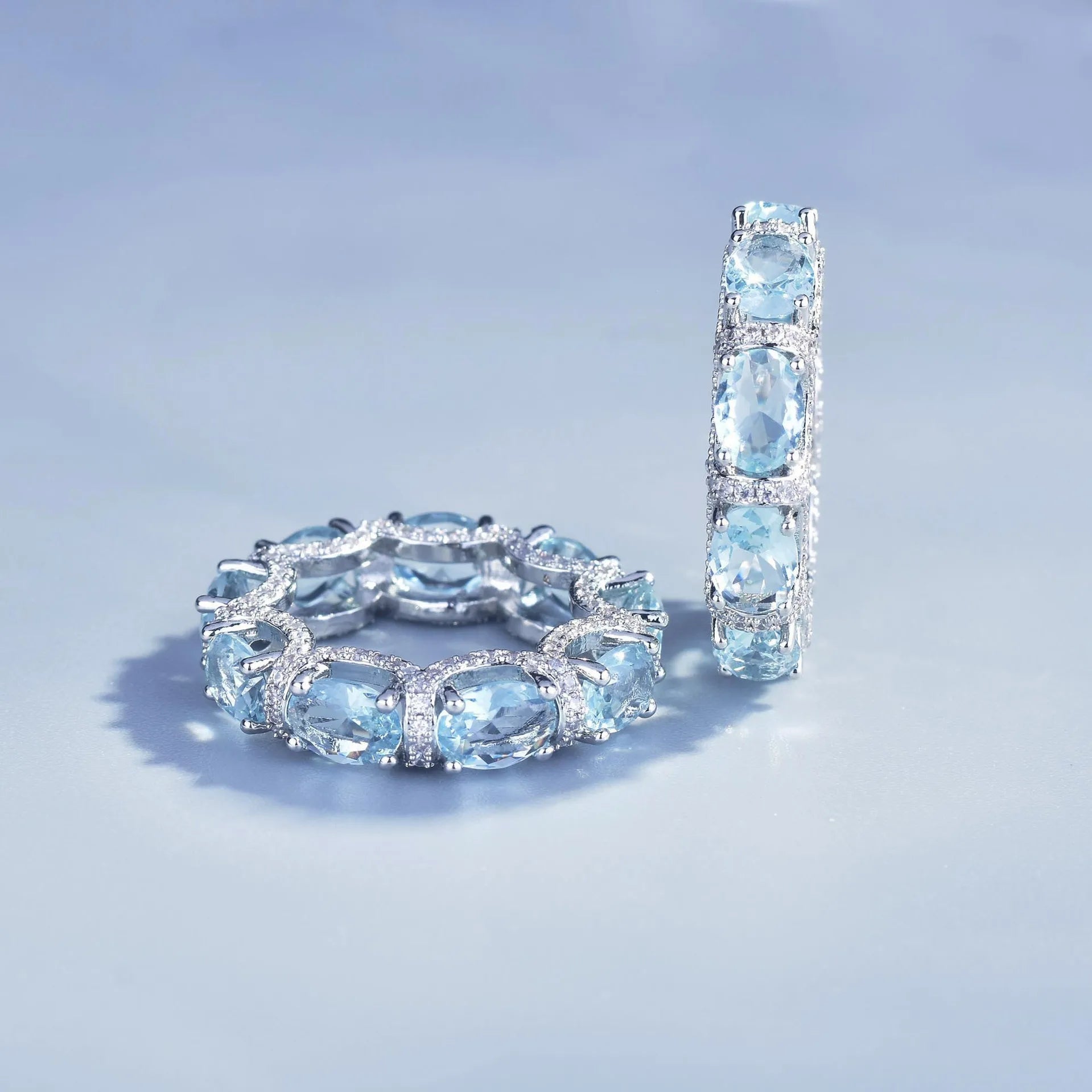 Fashion Jewelry Set for Women Round Aquamarine Bracelet