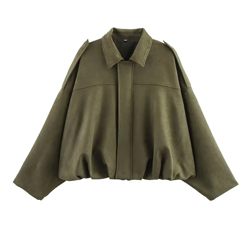 Women's Bomber Jackets Coats Fashion Turn-down Collar Long Sleeve Loose Coats