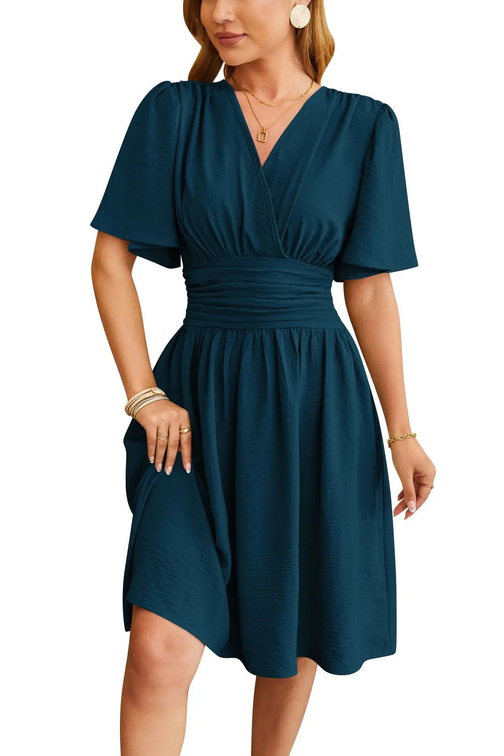 Woman Summer New Arrival V-Neck Ruffled Sleeve Dress