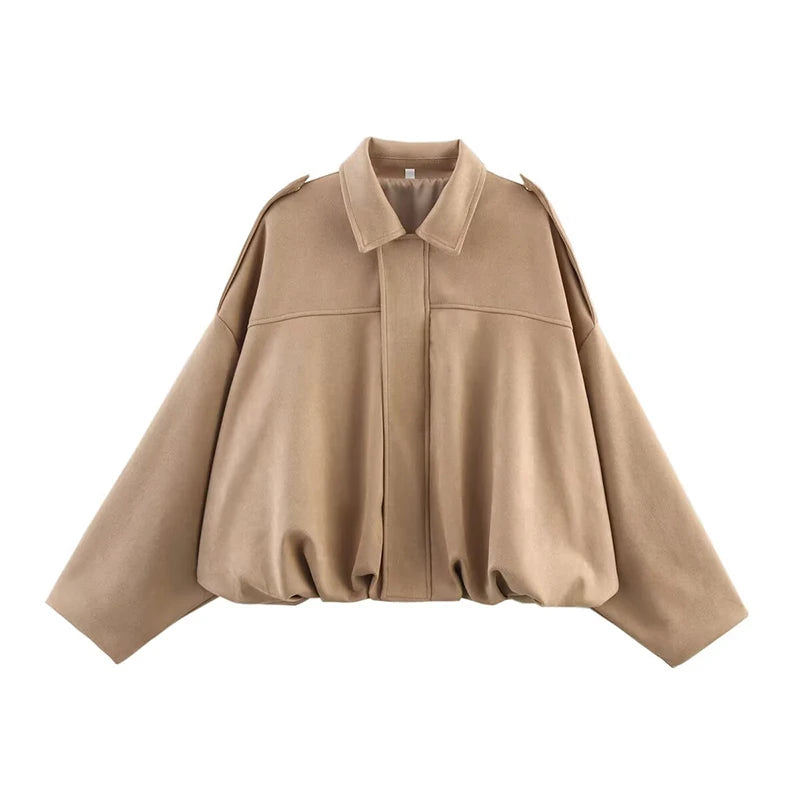 Women's Bomber Jackets Coats Fashion Turn-down Collar Long Sleeve Loose Coats