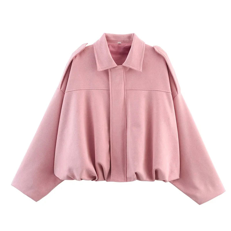 Women's Bomber Jackets Coats Fashion Turn-down Collar Long Sleeve Loose Coats