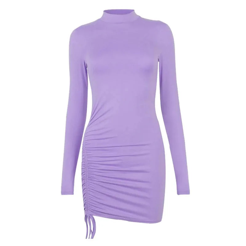 Female Dresses Outfits Women'S Dress Long Sleeve Solid Color Drawstring