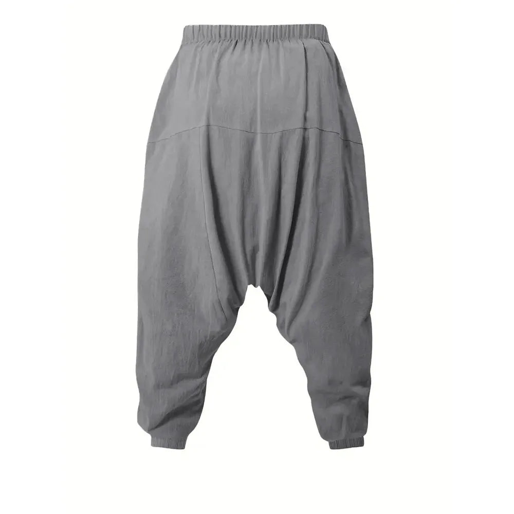 Harem Pants for Men Cotton Linen Drop Crotch Cozy Streetwear Loose Fit